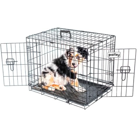 Cage pour chien FortressooS, caisse de transport pour chien et chiot 60x43x49cm, pliable, 2 portes, plateau amovible, utilisation interieur, Paitsy