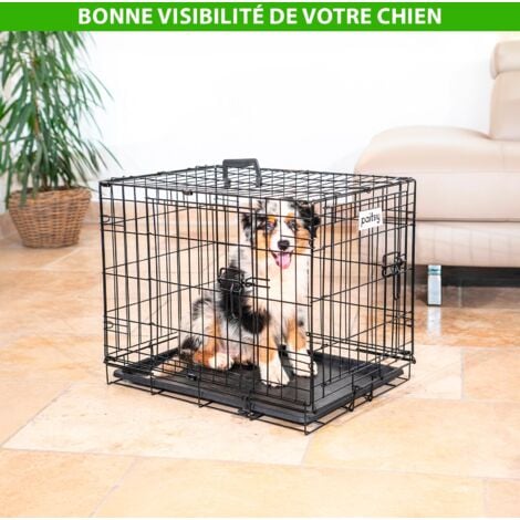 Cage pour chien FortressooS, caisse de transport pour chien et chiot 60x43x49cm, pliable, 2 portes, plateau amovible, utilisation interieur, Paitsy