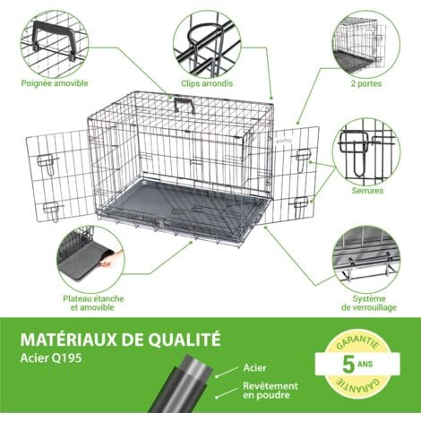 Cage pour chien FortressooM, caisse de transport pour chien et chiot 75x47x54cm, pliable, 2 portes, plateau amovible, utilisation interieur, Paitsy