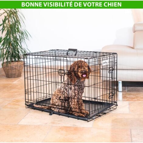 Cage pour chien FortressooM, caisse de transport pour chien et chiot 75x47x54cm, pliable, 2 portes, plateau amovible, utilisation interieur, Paitsy