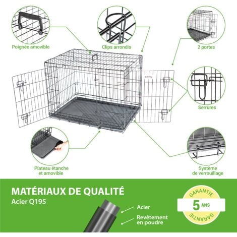 Cage pour chien FortressooL, caisse de transport pour chien moyen 90x60x67cm, pliable, 2 portes, plateau amovible, utilisation interieur, Paitsy