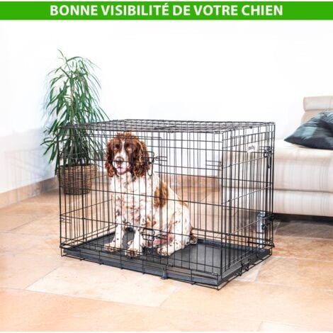 Cage pour chien FortressooL, caisse de transport pour chien moyen 90x60x67cm, pliable, 2 portes, plateau amovible, utilisation interieur, Paitsy