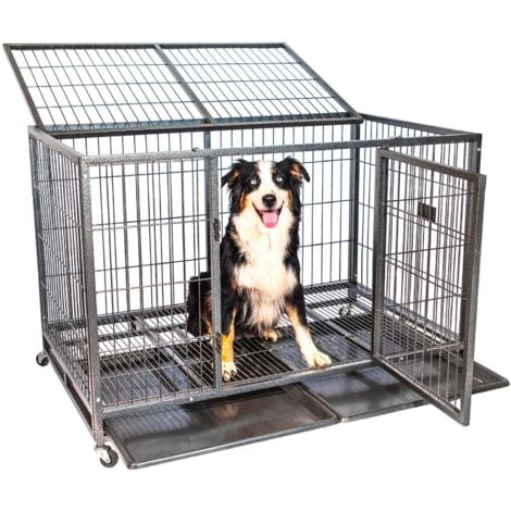 Cage pour chien intérieur et extérieur MouvedyXL, 123x79x84cm, caisse de transport, roues verrouillables, pliable, 2 portes, plateau amovible, Paitsy