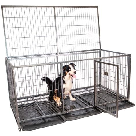 Cage pour chien intérieur et extérieur Mouvedy2XL, 180x93x89cm, caisse de transport, roues verrouillables, pliable, 2 portes, plateau amovible,Paitsy