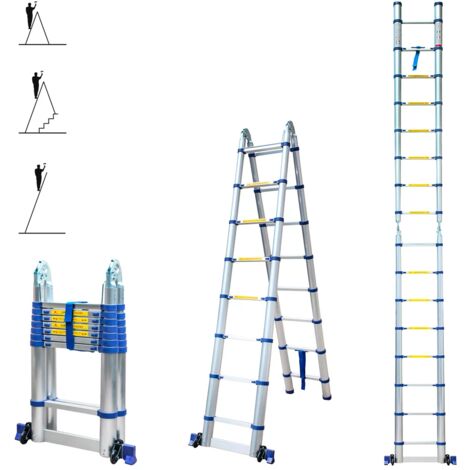 [JAMAIS UTILISÉ] Echelle télescopique articulée 5m STEMPAKT, escabeau 2x8 marches pliable professionnel multifonction, hauteur travail max 5,9m, garantie 5 ans Hoström