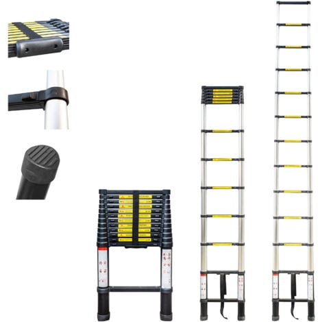 Echelle telescopique 4,4m TELESCOO15, Aluminium, Pliable, Extensible, Hauteur de travail max 5,3m, Standart EN131, Garantie 5 ans, Hostrom