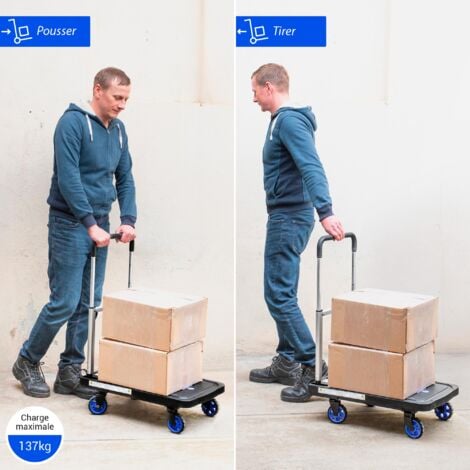 Chariot à roulettes, Chariot de rangement pliable, Demenagement, Transport matériau, Poignée télescopique, Charge max. 137kg, Garantie 5 ans, Hostrom