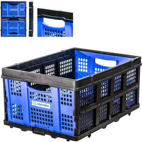 Caisse rangement plastique Pliable, Bac de rangement Empilable, Grand bac 56x41x27cm, Capacité 49L, Stockage pour outils, vêtements, livres, HOSTRÖM