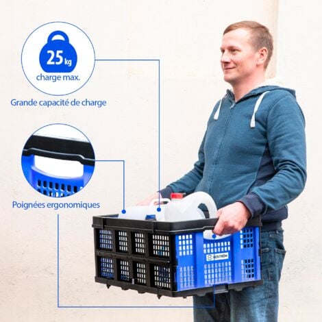 Caisse rangement plastique Pliable, Bac de rangement Empilable, Grand bac 56x41x27cm, Capacité 49L, Stockage pour outils, vêtements, livres, HOSTRÖM