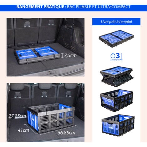 Caisse rangement plastique Pliable, Bac de rangement Empilable, Grand bac 56x41x27cm, Capacité 49L, Stockage pour outils, vêtements, livres, HOSTRÖM