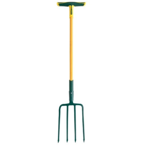 Leborgne – Fourche à bêcher 4 dents carrées PRO – Tête en acier forgé – Manche en fibre de verre ultra-résistant – Pour sols durs et caillouteux