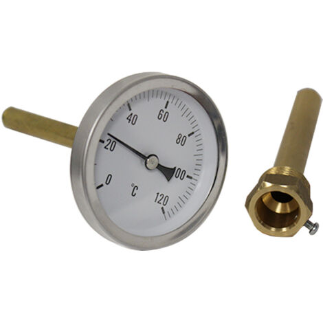 Thermador – Thermomètre axial 100mm – Plage de mesure 0 à 120°C – Raccord axial Ø1/2' – Cadran circulaire Ø63mm pour applications industrielles - T063AL100