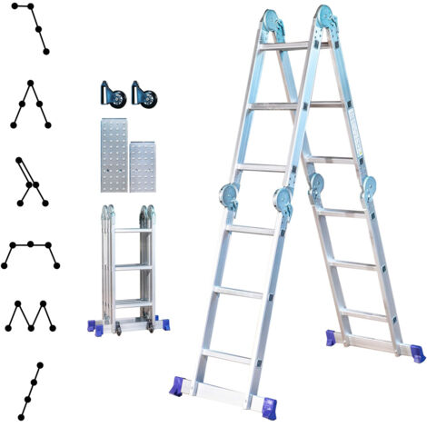 [JAMAIS UTILISÉ] Echelle pliante articulée STAVALANCE 4x3 marches, echafaudage multifonction, ecarteur de mur, escabeau, 2 plaques plateforme de travail, Hostrom