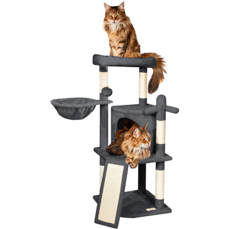 Arbre a chat, Griffoir pour chat, Perchoir, Niche, Hamac, 1 Balle, Colonnes en Sisal, Peluche, Multi-niveaux Tour, Hauteur 106cm, gris foncé, PAITSY (1/5)