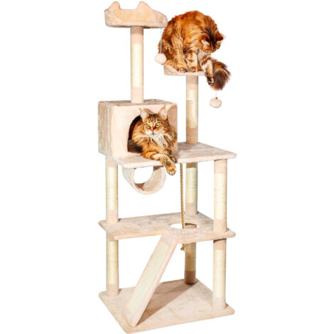 Arbre a chat XL, Griffoir pour chat, Perchoirs Niche Hamac Tunnel Balles, Colonnes en Sisal, Multi-niveaux Tour Peluche, Hauteur 150 cm, beige, PAITSY