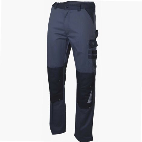 Pantalon de travail multipoches gris et noir – Taille 50 – Tissu sergé 60% coton, 40% polyester – Renforts Oxford 900D – Lebeurre