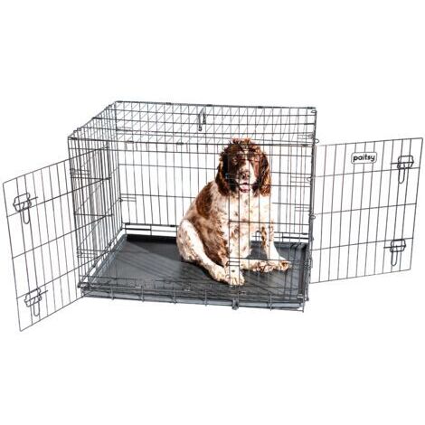 [JAMAIS UTILISÉ] PAITSY Cage pour chien FortressooL, caisse de transport pour chien moyen 90x60x67cm, pliable, 2 portes, plateau amovible, utilisation interieur