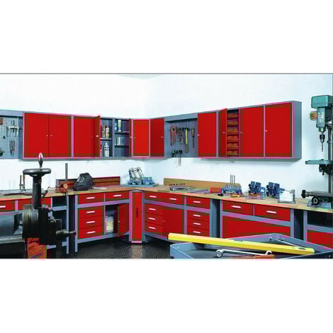 Kupper – Armoire murale 4 portes 4 étagères et 36 boites de rangement - Rouge