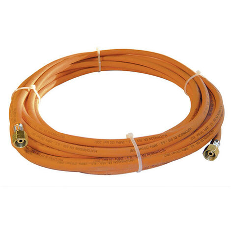 Guilbert Express – Tuyau caoutchouc 10 m Ø 6,3 mm – Compatible chalumeau butane propane – Raccords sertis 3/8e gauche femelle inclus – Norme NF EN 559
