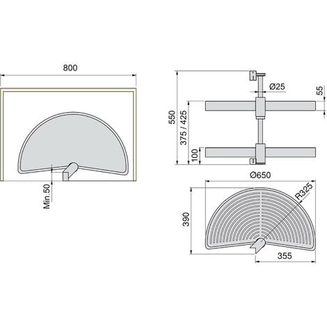 Emuca - Jeu de 2 plateaux tournants module de cuisine en plastique Gris
