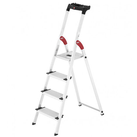 Hailo – Escabeau pro 4 marches – Hauteur de travail max. 2.84m – Marches antidérapantes XXL – Plateforme en acier galvanisé