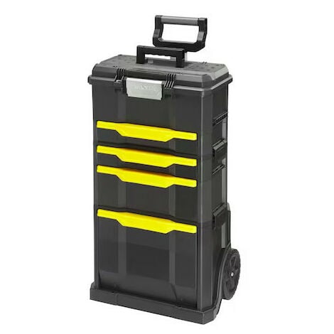 Servante Stanley Modulo 3 en 1 avec boîte Touchlatch à tiroir 55,6L poignée télescopique avec 2 roues