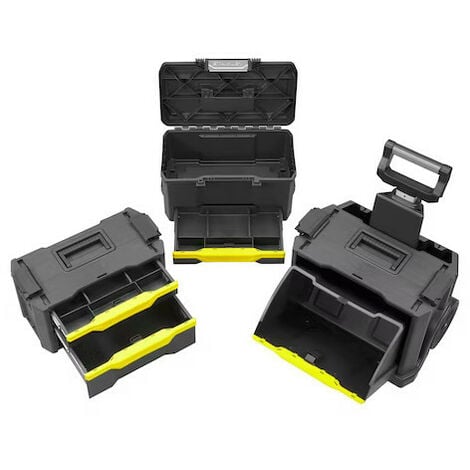 Servante Stanley Modulo 3 en 1 avec boîte Touchlatch à tiroir 55,6L poignée télescopique avec 2 roues