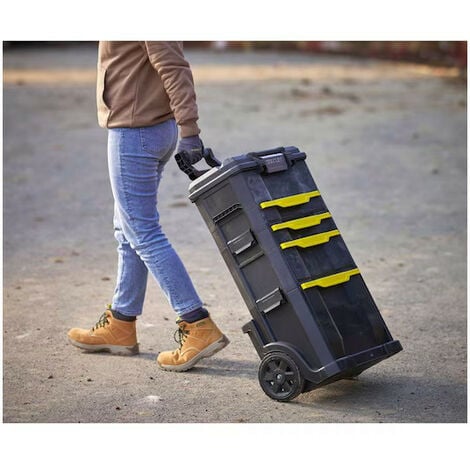 Servante Stanley Modulo 3 en 1 avec boîte Touchlatch à tiroir 55,6L poignée télescopique avec 2 roues