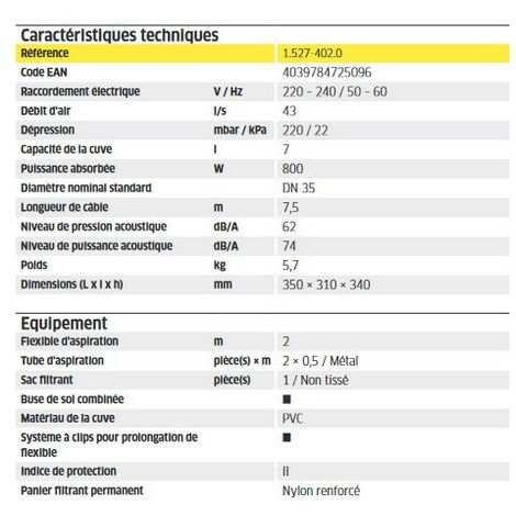 Karcher - Aspirateur poussières PRO 800W 240 mbar - T 7/1