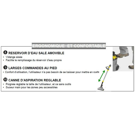 Injecteur extracteur shampouineuse 1250 W Puzzi 10/1 avec accessoires  KARCHER 11001300 - KARCHER - 11001300