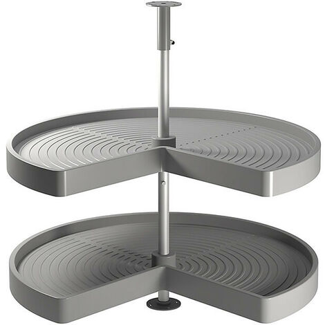 Emuca – Plateaux tournants 3/4 pour cuisine – 2 plateaux 810mm en plastique gris – Charge max 20kg – Barre en aluminium anodisé mat