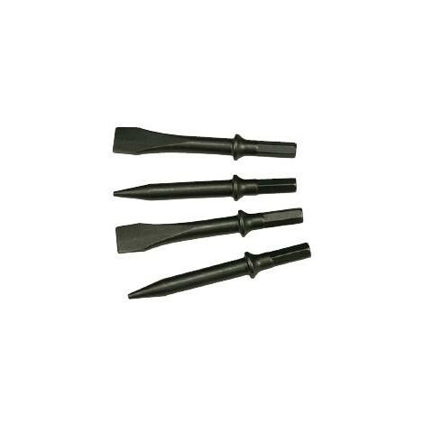 Mecafer – Jeu de 4 burins hexagonaux 10mm – 2 ronds et 2 plats – Longueur 120mm pour béton armé – Compatible marteau burineur