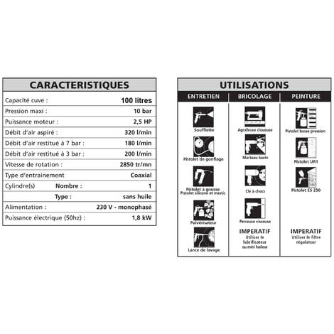 Stanley - Compresseur vertical sans huile 100L 10 Bars 2,5Cv