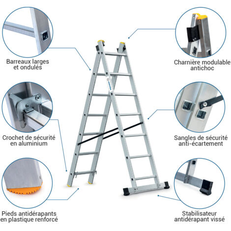 Echelle transformable 2 plans StablePro 2x7 marches aluminium ...