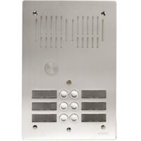 Aiphone – Platine de rue encastrée 6 boutons – Façade aluminium 4 mm – Rétro-éclairage étiquette – Vis anti-vandalisme – Dimensions 270x180x4mm