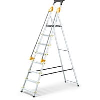 Escabeau 8 marches DURAMP sécurisé avec rampes, tablette porte-outils, marchepied pliable aluminium, hauteur plateforme 162cm, garantie 5 ans Hoström