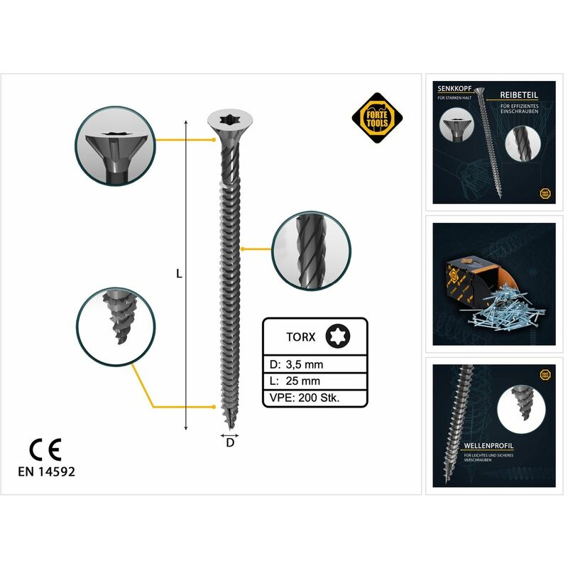 Vis à bois aggloméré rocket acier zingué tête fraisée empreinte torx t25  entièrement filetées 5x25 boîte de 500 pièces