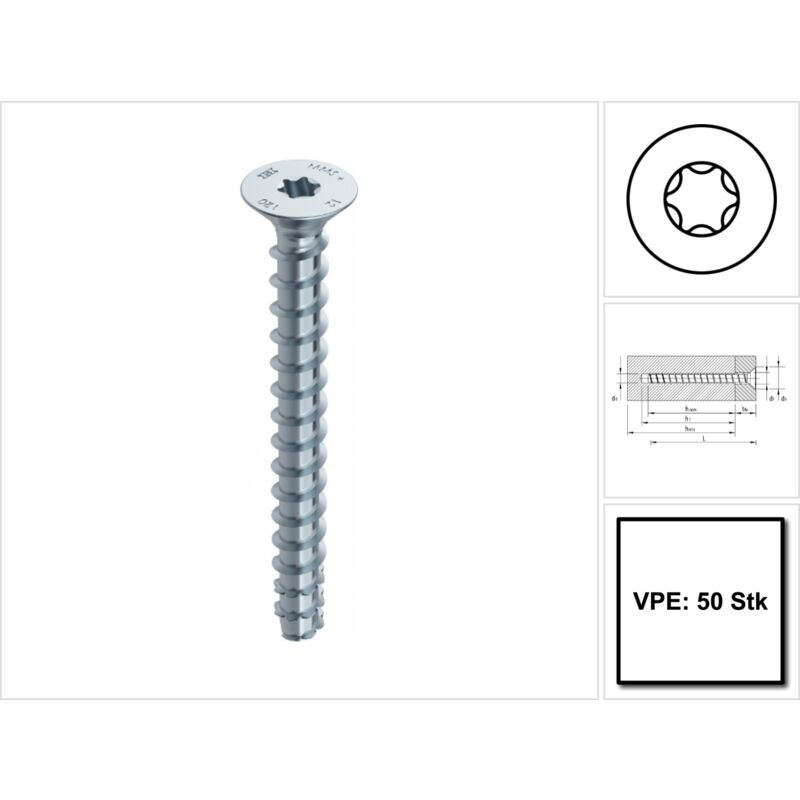 HECO MULTI MONTI plus F Vis d'ancrage 6,0x140mm, Vis à béton, Tête