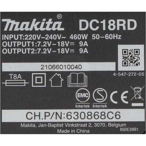 Makita Power Source Set de 2 Batteries BL1860B 6,0Ah 18V + Chargeur rapide double DC18RD  (196933-6)