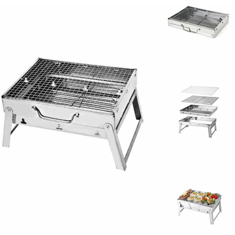 Barbecue portable au charbon de bois en acier inoxydable – Dimensions 43 x 29 x 23 cm – Montage rapide sans outils – Argent – Toolbrothers