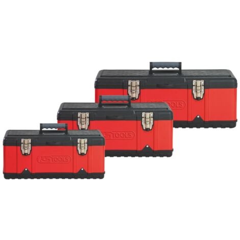 Kstools – Jeu de caisses à outils 3 pcs en tôle d'acier et plastique – Coque PVC résistante – Verrouillable avec 2 serrures – Poignées escamotables (1/2)