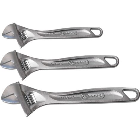 Kstools – Jeu de 3 clés à molette 10'' – 12'' – 15'' – Acier chrome vanadium – Fourche inclinée 15° – Norme DIN 3117 A