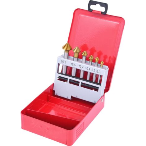 Jeu de forets aléseurs HSS TiN 90°, en box métal 6 pcs (1/3)