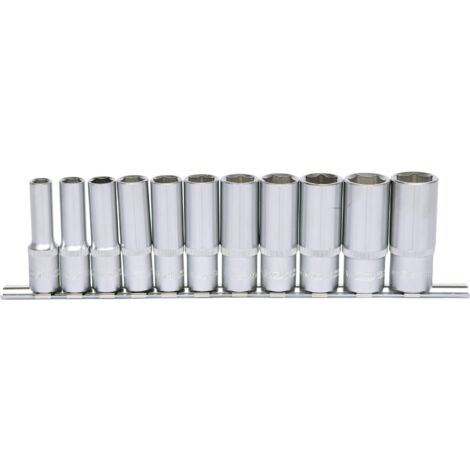 Kstools – Jeu de douilles 6 pans longues 11 pcs 8-19 mm – Acier chrome vanadium – Système FlankTraction pour meilleure prise sur boulons
