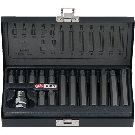 Kstools – Coffret d'embouts TORX 15 pièces – Acier S2 nickelé – Empreintes T20 à T55 – Pour visseuse et percussion – Valise de rangement