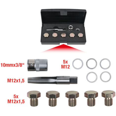 Kstools – Kit de réparation pour bouchons de vidange 12 pcs M12x1,5 – Répare filetage carters aluminium – Coffret robuste pour usage pro (1/5)