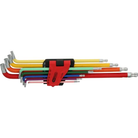 KS TOOLS Jeu de clés mâles coudées Torx à tête sphérique, extra longues et coudées à 108°, 9 pcs ( 151.4530 ) (1/4)