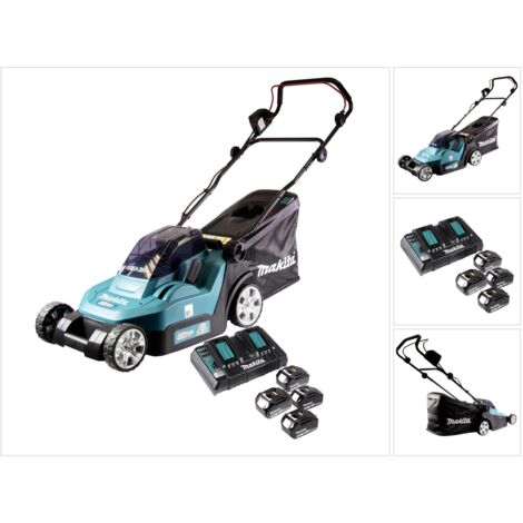 Tondeuse à gazon sans fil Makita DLM 432 PF4 36 V (2x 18 V) 43 cm + 4 batteries 3,0 Ah + chargeur double (1/5)
