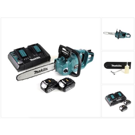 Makita DUC 355 PT2 Tronçonneuse à chaîne sans fil 36V ( 2x18V ) Brushless 35 cm + 2x 5,0 Ah batterie + chargeur double (1/5)