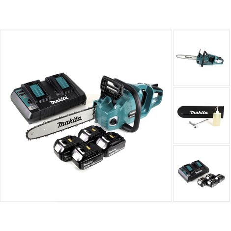 Makita DUC 355 PT4 Tronçonneuse à chaîne sans fil 36V ( 2x18V ) Brushless 35 cm + 4x 5,0 Ah batterie + chargeur double (1/5)
